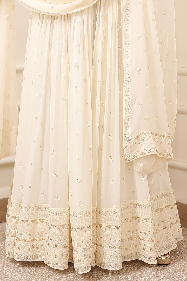 Ivory Georgette Embroidered Party Wear Anarkali Set by Indian Wardrobe at Pernia's Pop Up Shop
