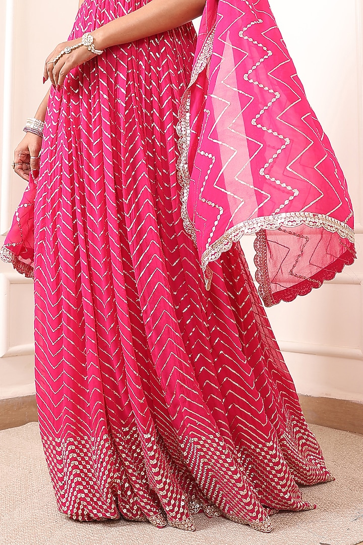 Rani Pink Georgette Thread & Mirror Embroidered Party Wear Anarkali Set by Indian Wardrobe at Pernia's Pop Up Shop