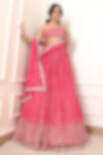 Rani Pink Georgette Sequin Embroidered Lehenga Set by Indian Wardrobe at Pernia's Pop Up Shop