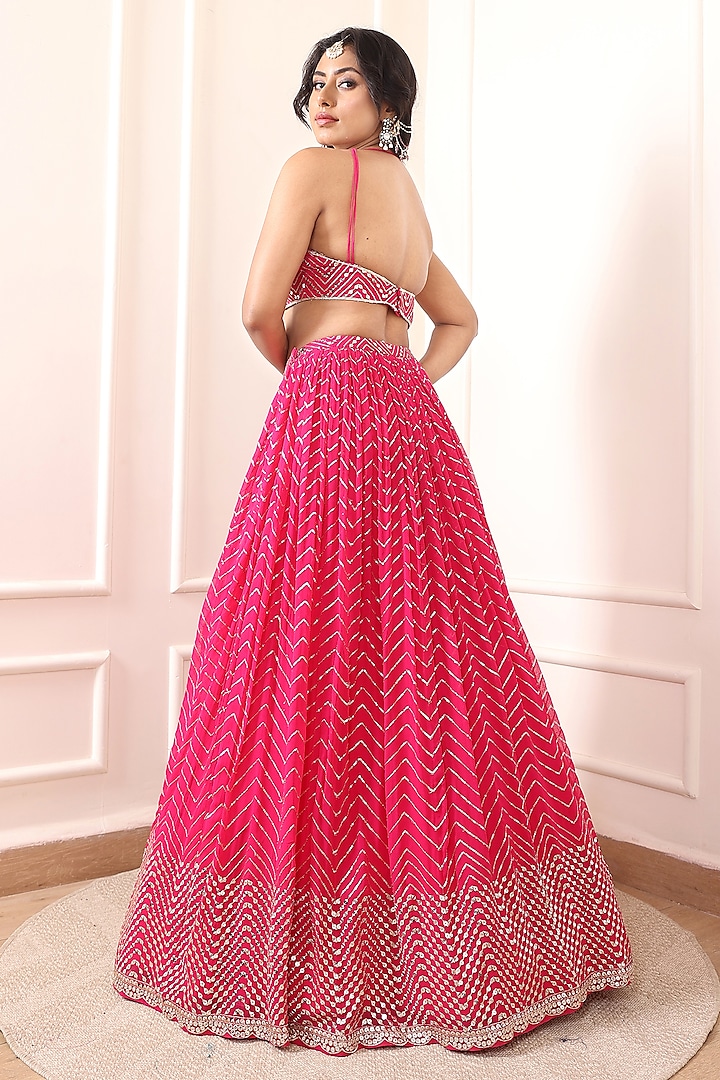 Rani Pink Georgette Sequin Embroidered Wedding Lehenga Set by Indian Wardrobe at Pernia's Pop Up Shop