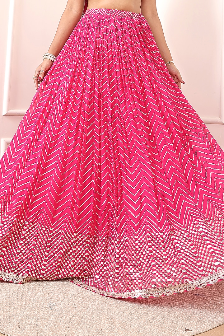 Rani Pink Georgette Sequin Embroidered Wedding Lehenga Set by Indian Wardrobe at Pernia's Pop Up Shop