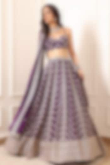 Rich Purple Georgette Thread & Sequin Embroidered Wedding Lehenga Set by Indian Wardrobe at Pernia's Pop Up Shop
