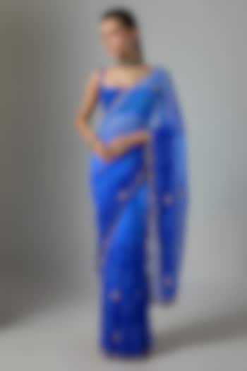 Blue Chiffon Bandhani Printed Party Wear Saree Set by Indian Wardrobe at Pernia's Pop Up Shop