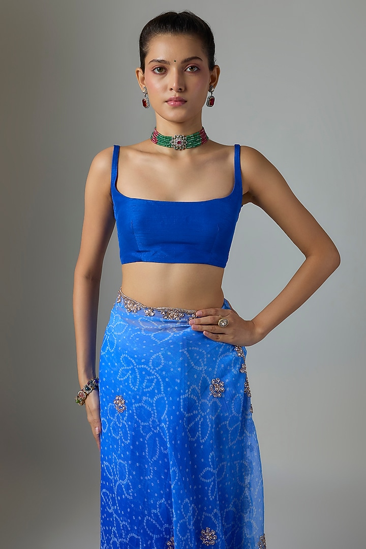 Blue Chiffon Bandhani Printed Party Wear Saree Set by Indian Wardrobe at Pernia's Pop Up Shop