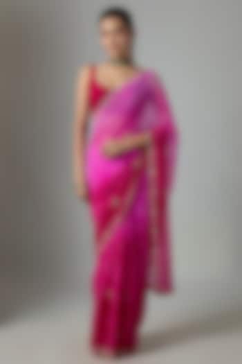 Pink Chiffon Bandhani Printed Party Wear Saree Set by Indian Wardrobe at Pernia's Pop Up Shop