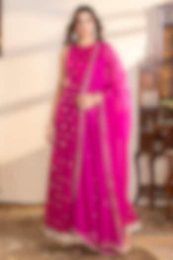 Magenta Georgette Sequins Embroidered Anarkali Set by Indian Wardrobe at Pernia's Pop Up Shop