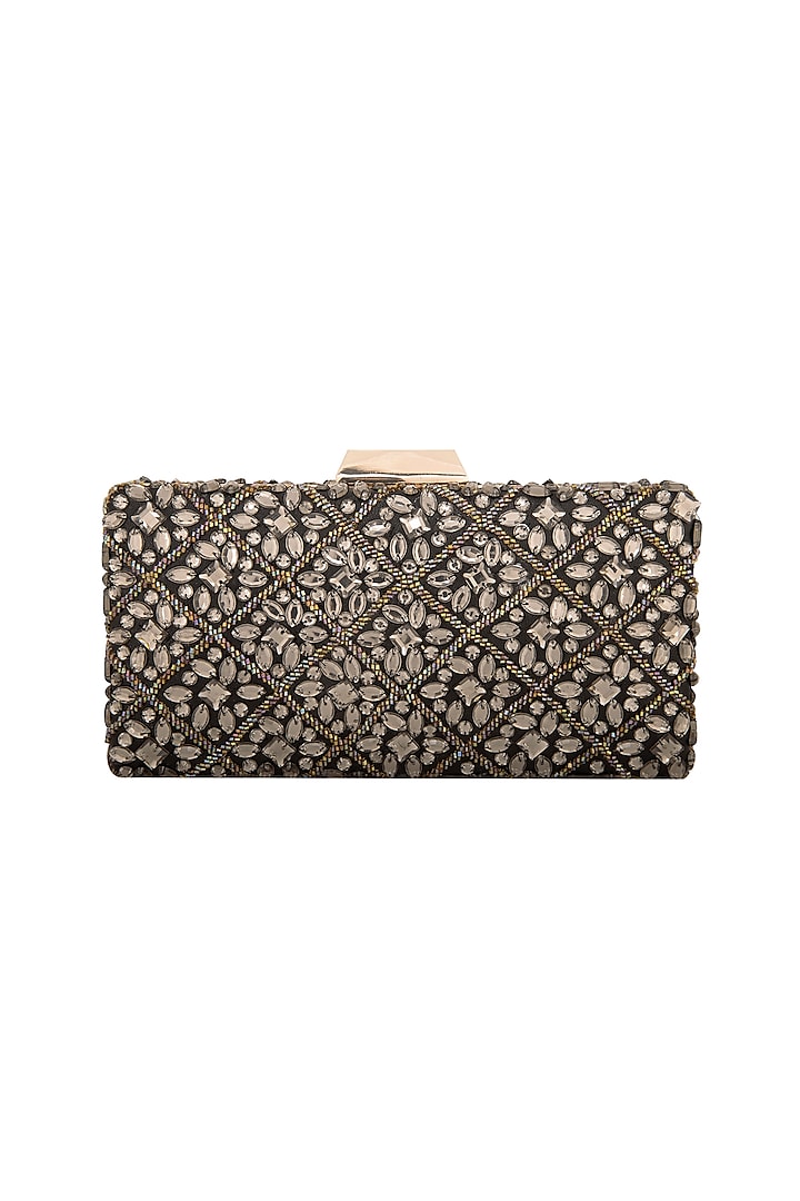 Black Embellished Box Clutch by Inayat