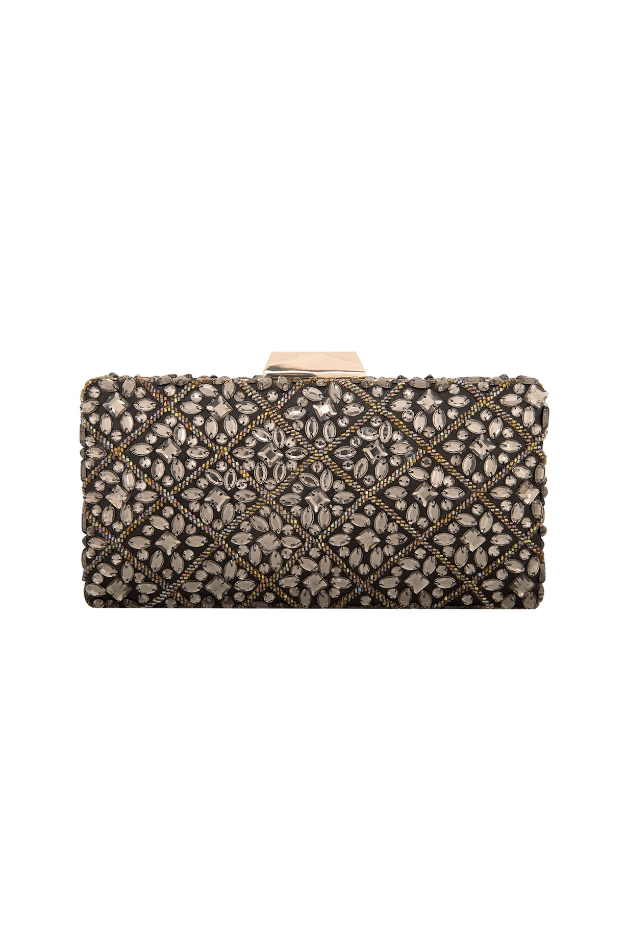 Black & White Colourblocked Embellished Box Clutch