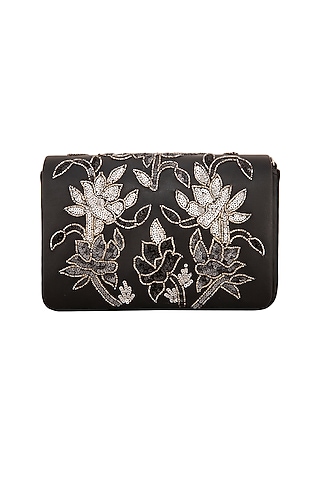 Black Sequins Flapover Clutch by Inayat