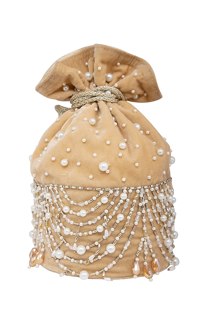 Beige Gold Embroidered Potli Bag by Inayat at Pernia's Pop Up Shop