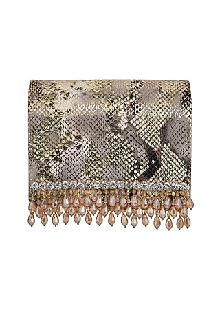 Multi Colored Embroidered Flapover Clutch by Inayat