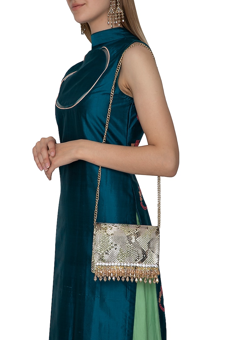 Multi Colored Embroidered Flapover Clutch by Inayat at Pernia's Pop Up Shop