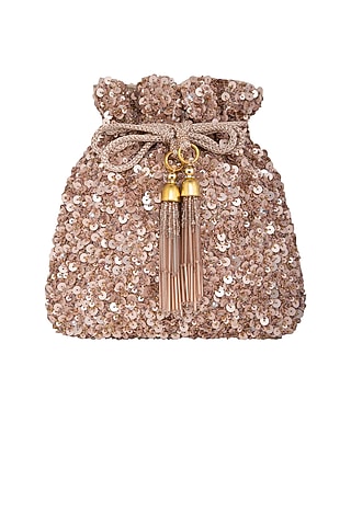 Rose Gold Embroidered Potli Bag by Inayat