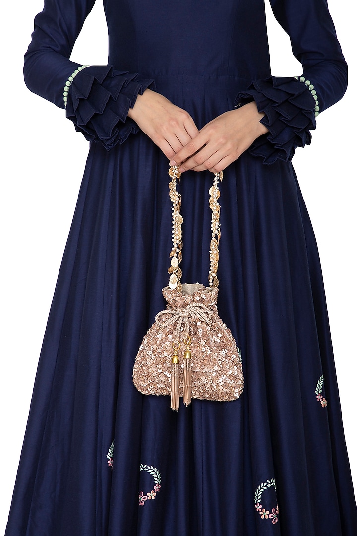 Rose Gold Embroidered Potli Bag by Inayat at Pernia's Pop Up Shop