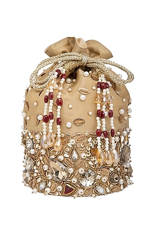 Gold Embroidered Silk Potli Bag by Inayat