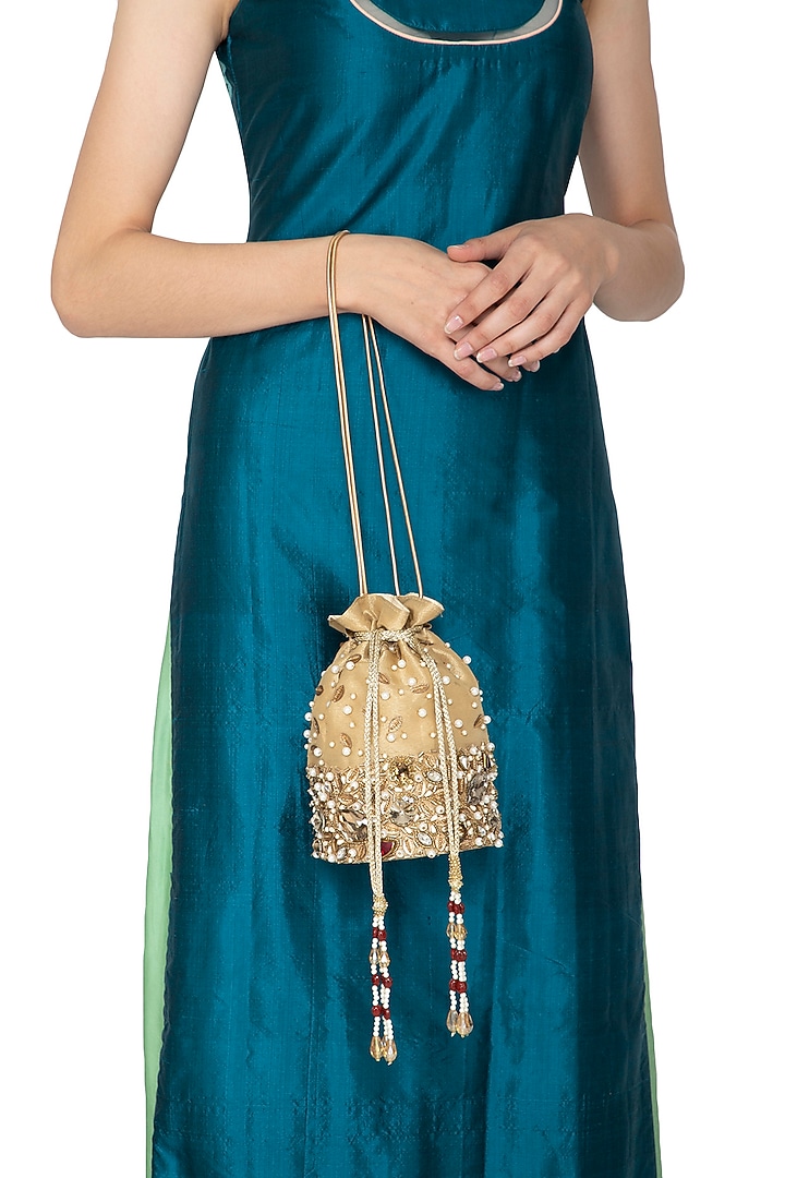 Gold Embroidered Silk Potli Bag by Inayat at Pernia's Pop Up Shop