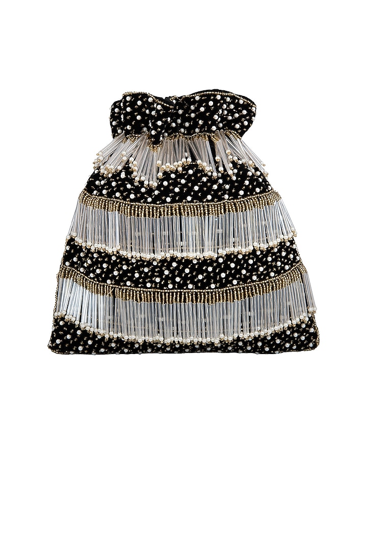 Black Embroidered Velvet Potli Bag by Inayat at Pernia's Pop Up Shop