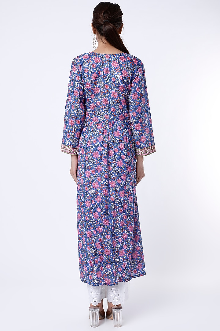 Purple Floral Printed Angrakha Kurta Set by Inara Jaipur at Pernia's Pop Up Shop
