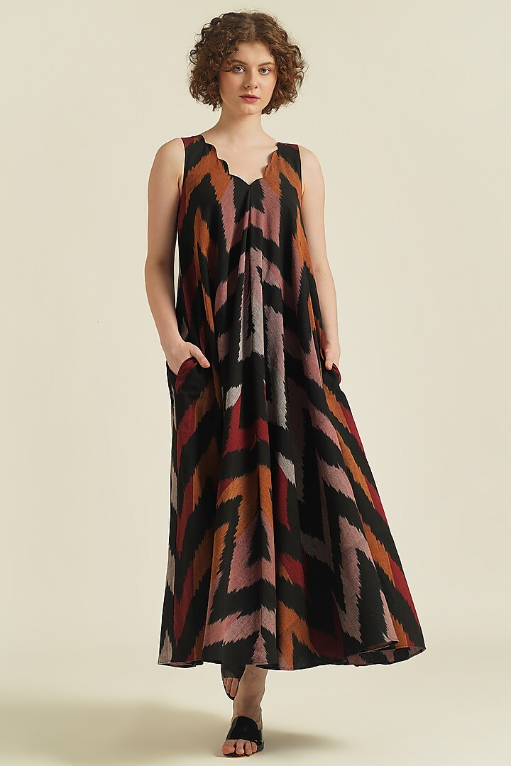 Multi-Colored Handwoven Ikat Cotton Maxi Dress by Indigo Dreams at Pernia's Pop Up Shop