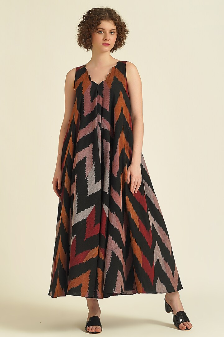 Multi-Colored Handwoven Ikat Cotton Maxi Summer Dress by Indigo Dreams at Pernia's Pop Up Shop