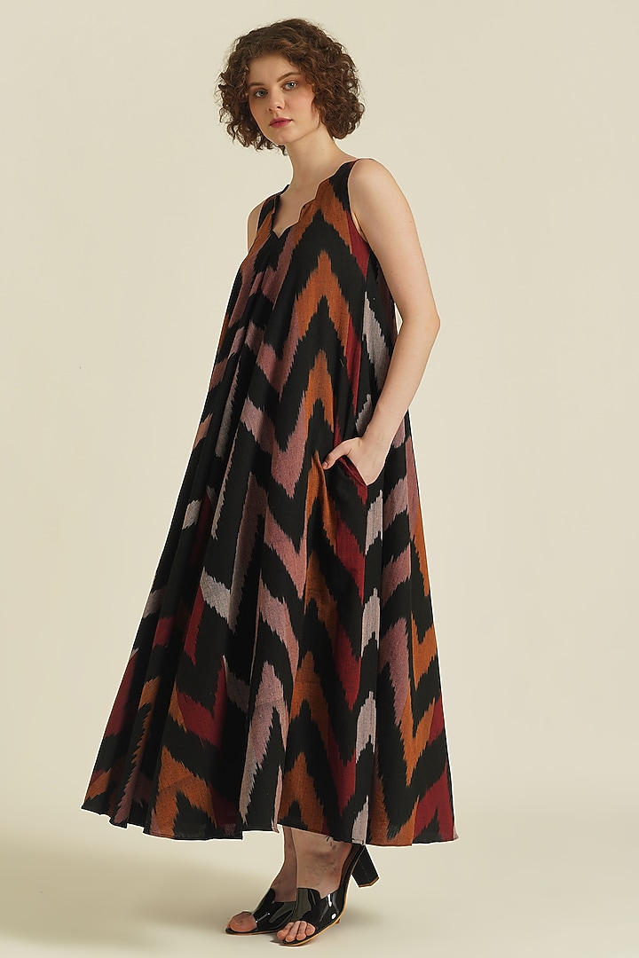 Multi-Colored Handwoven Ikat Cotton Maxi Summer Dress by Indigo Dreams at Pernia's Pop Up Shop