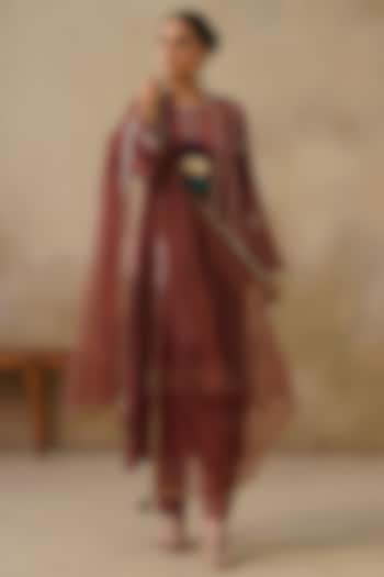 Brown Cotton Silk Thread Embroidered Straight-Cut Kurta Set by Inej at Pernia's Pop Up Shop