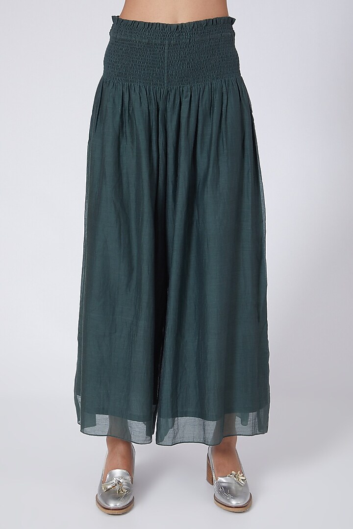 Olive Green Embroidered Pants by Integument at Pernia's Pop Up Shop