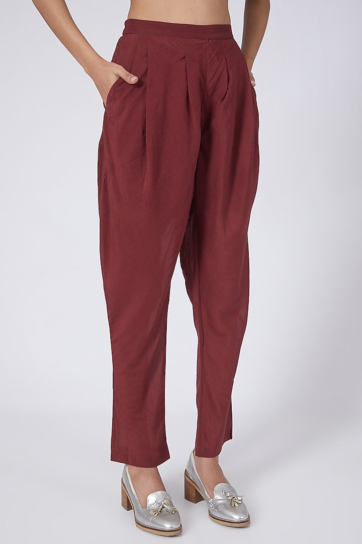 Red Flared Balloon Pants by Integument at Pernia's Pop Up Shop