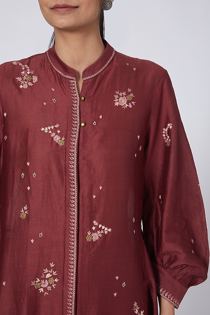 Red Embroidered Tunic by Integument at Pernia's Pop Up Shop