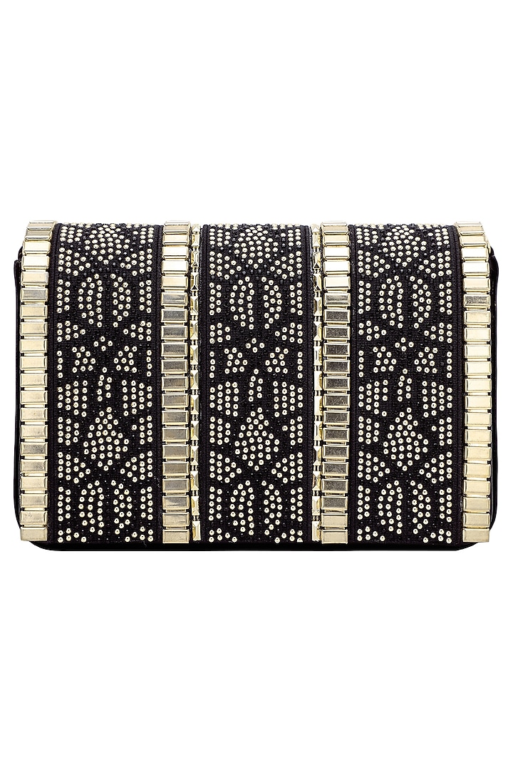 Black and gold geometric flapover clutch available only at Pernia's Pop Up Shop.