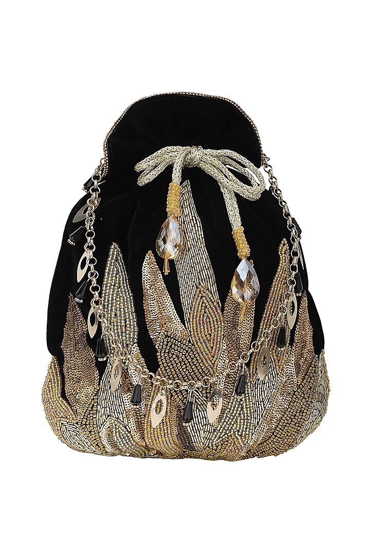 Gold And Black Embroidered Potli Bag by Inayat