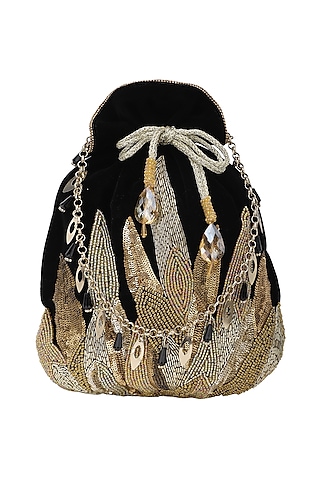 Gold And Black Embroidered Potli Bag by Inayat