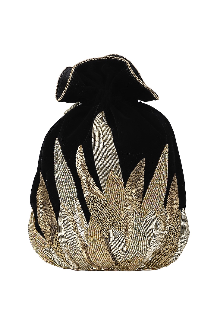 Gold and black embroidered potli bag available only at Pernia's Pop Up Shop.