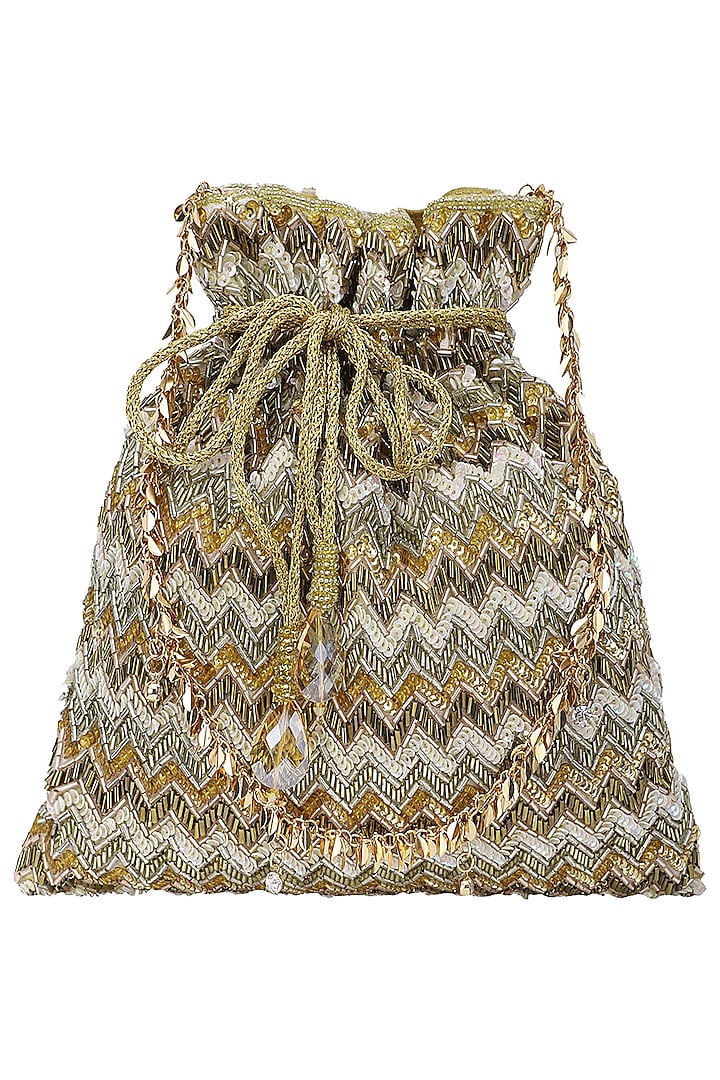 Multi-Coloured Zig Zag Embroidered Potli Bag by Inayat