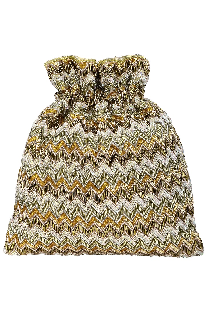 Multi-coloured zig zag embroidered potli bag available only at Pernia's Pop Up Shop.