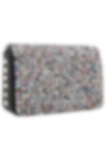 Multi-Coloured Sequins Embellished Flapover Clutch by Inayat