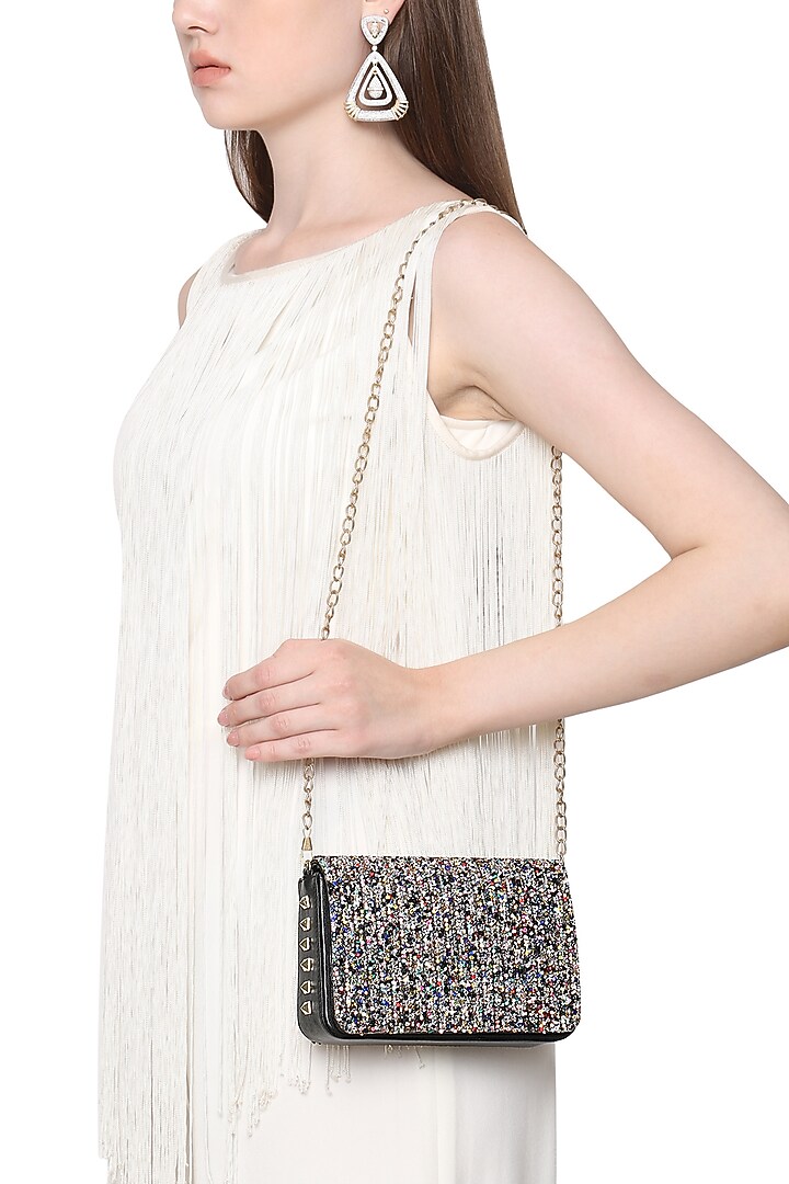 Multi-coloured sequins embellished flapover clutch available only at Pernia's Pop Up Shop.