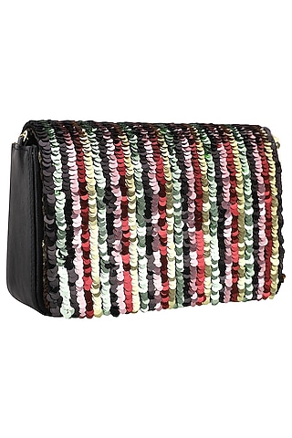 Multi-Coloured Sequins Flapover Clutch by Inayat
