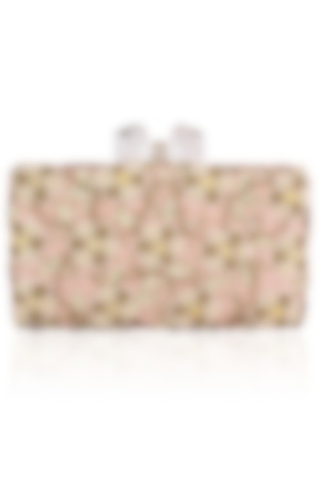 Pink Floral Beads and Zardozi Work Box Clutch by Inayat