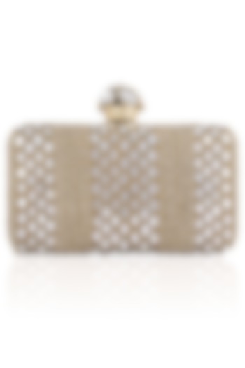 Inayat presents Gold mirror and pearl work box clutch available only at Pernia's Pop Up Shop.