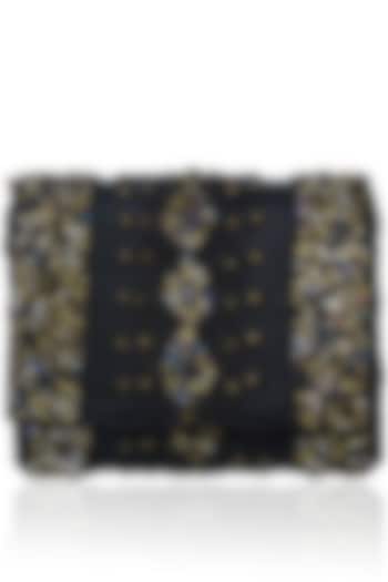 Black Rectangular Beads Clutch by Inayat