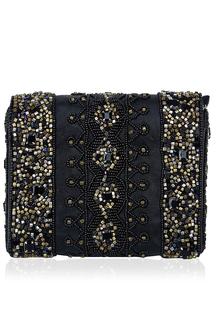 Inayat presents Black rectangular beads clutch available only at Pernia's Pop Up Shop.