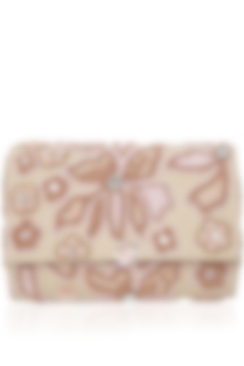 Nude Peach Sequins Flower Box Clutch by Inayat