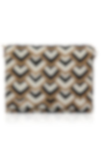 Antique Gold, Black and White Geometric Design Flap Over Clutch by Inayat