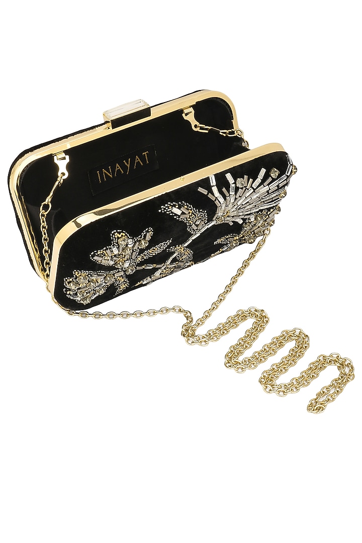 Black floral design velvet box clutch available only at Pernia's Pop Up Shop.