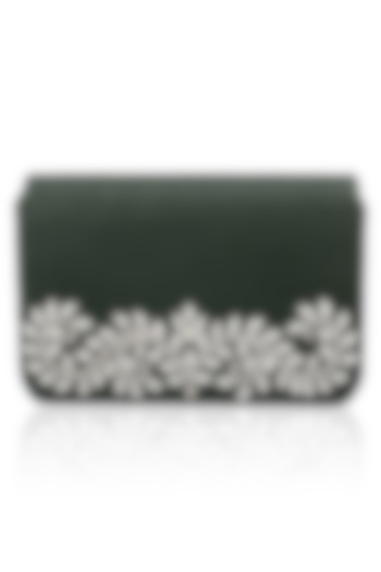 Deep emerald floral design magnetic flap over clutch by Inayat
