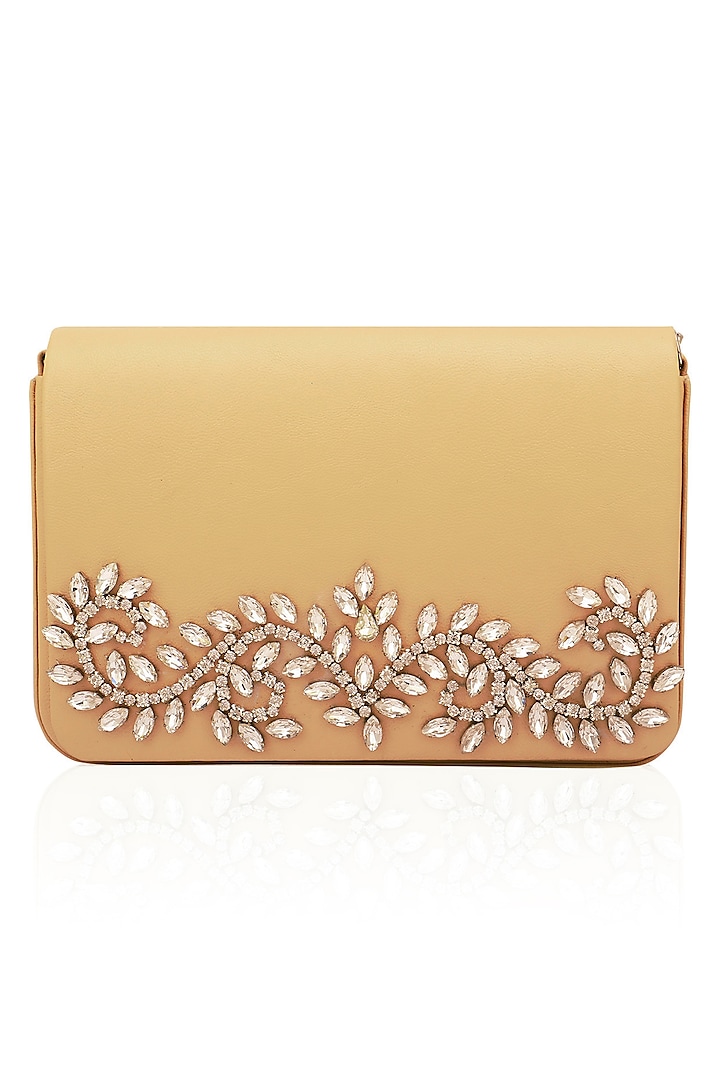 Peach floral design magnetic flap over clutch by Inayat