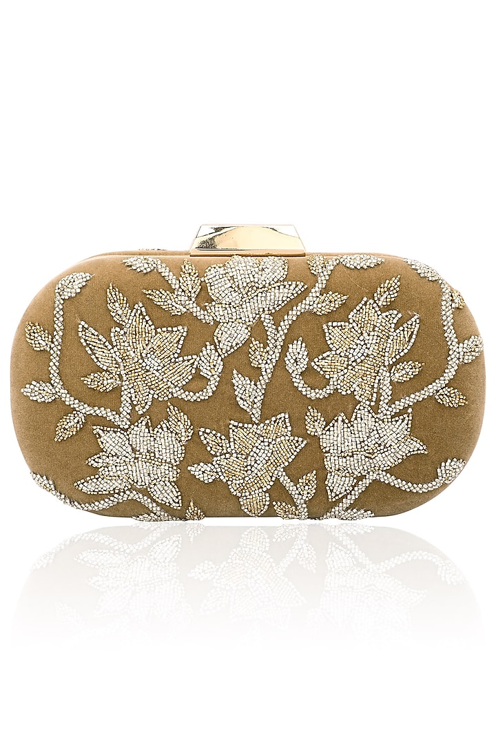 Mouse cutdana work velvet box clutch by Inayat