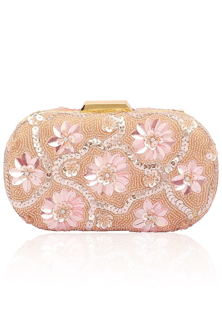 Blush tone on tone floral design box clutch by Inayat