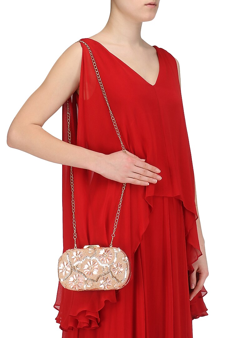 Blush tone on tone floral design box clutch available only at Pernia's Pop Up Shop.